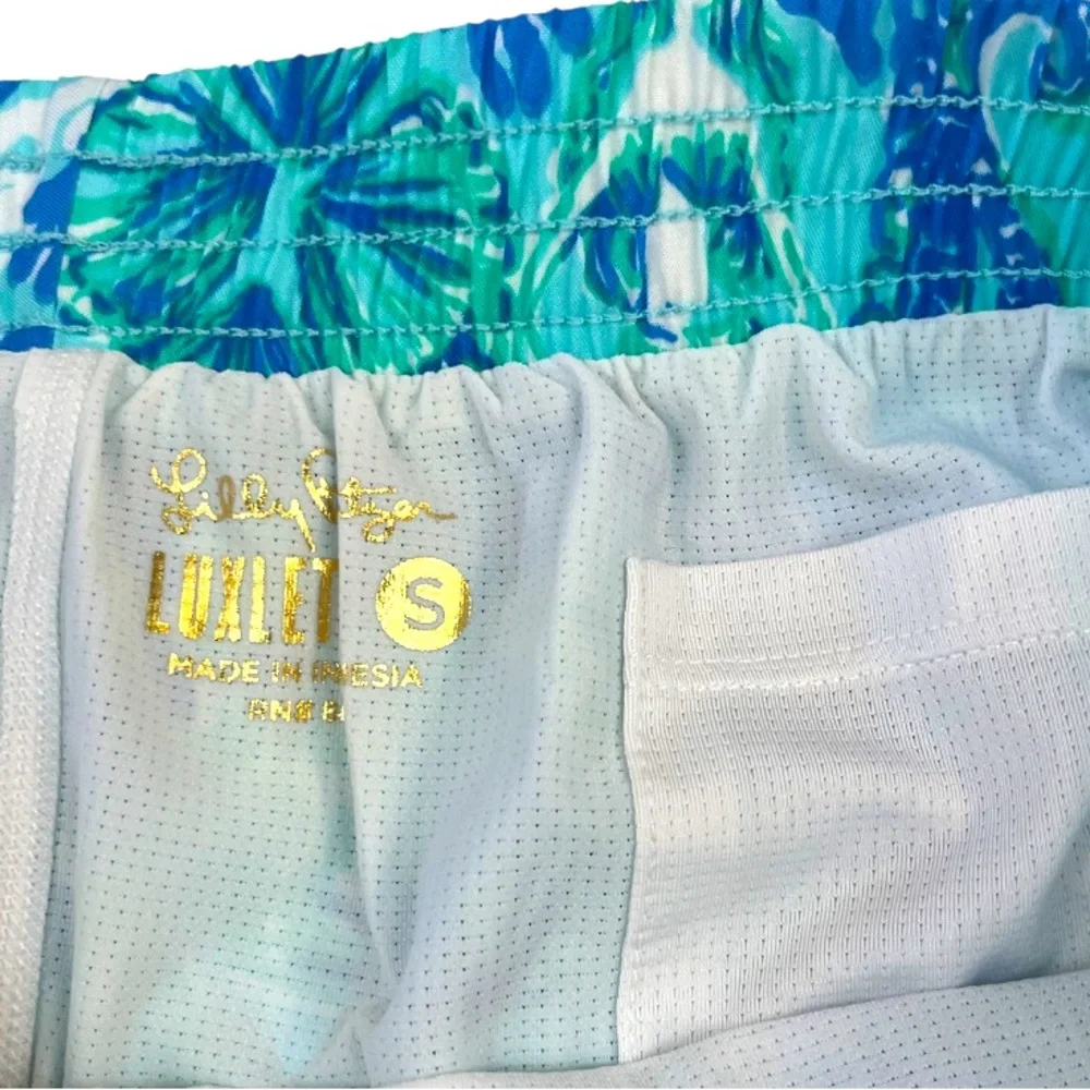 Lilly Pulitzer Ocean Trail Luxletic Sea Glass Aqua Seeing Double Shorts S - Picture 4 of 8
